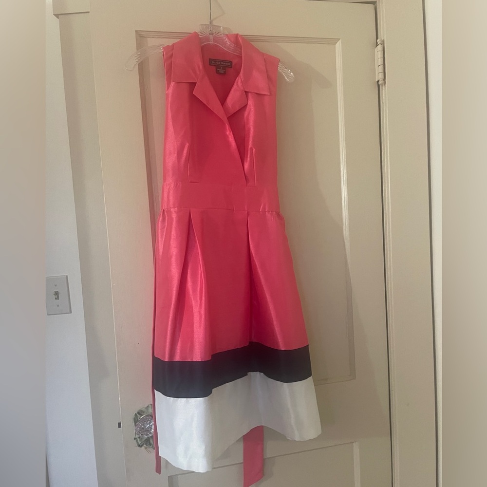 Jessica Howard Pink and Black Colorblock Midi Dress